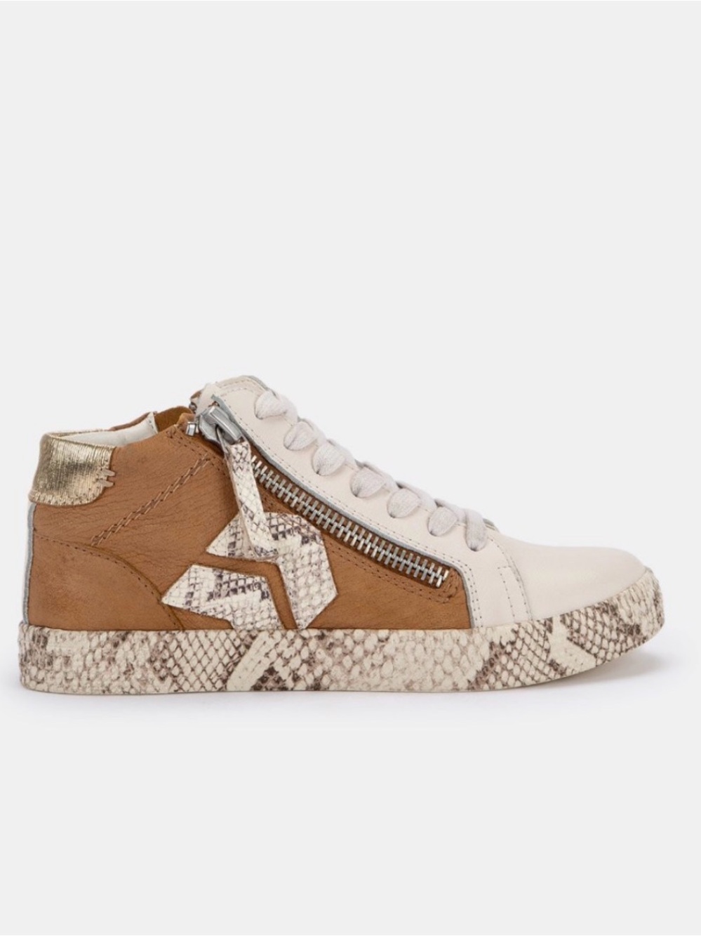 Dolce Vita Tan and White Leather Sneakers with Snakeskin Accent